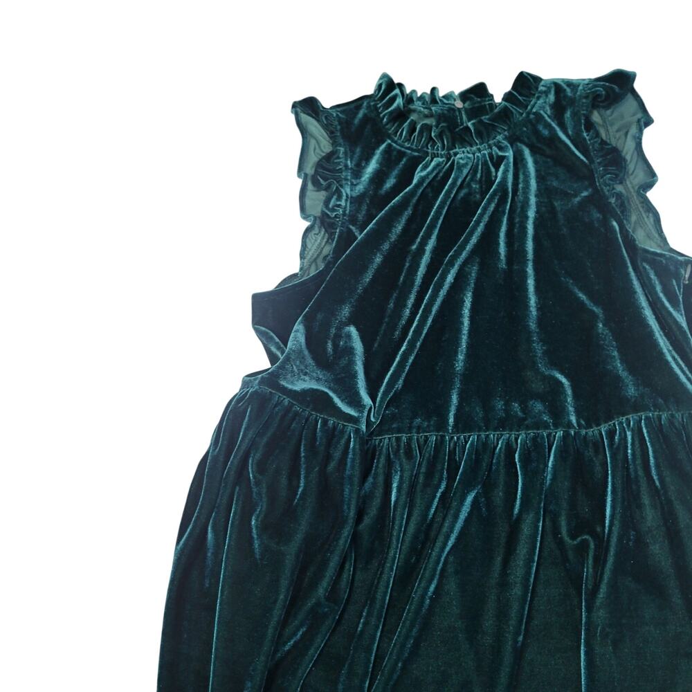 J. Crew Velvet Midi Dress 8 Emerald Green Tiered Ruffle High Neck Romantic Party - Picture 4 of 9